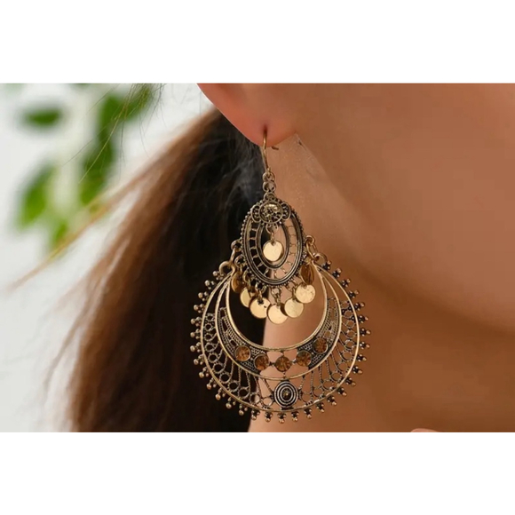 Women Boho Style Earring Gypsy dangling rustic glam western eclectic bold tribal - Picture 3 of 4